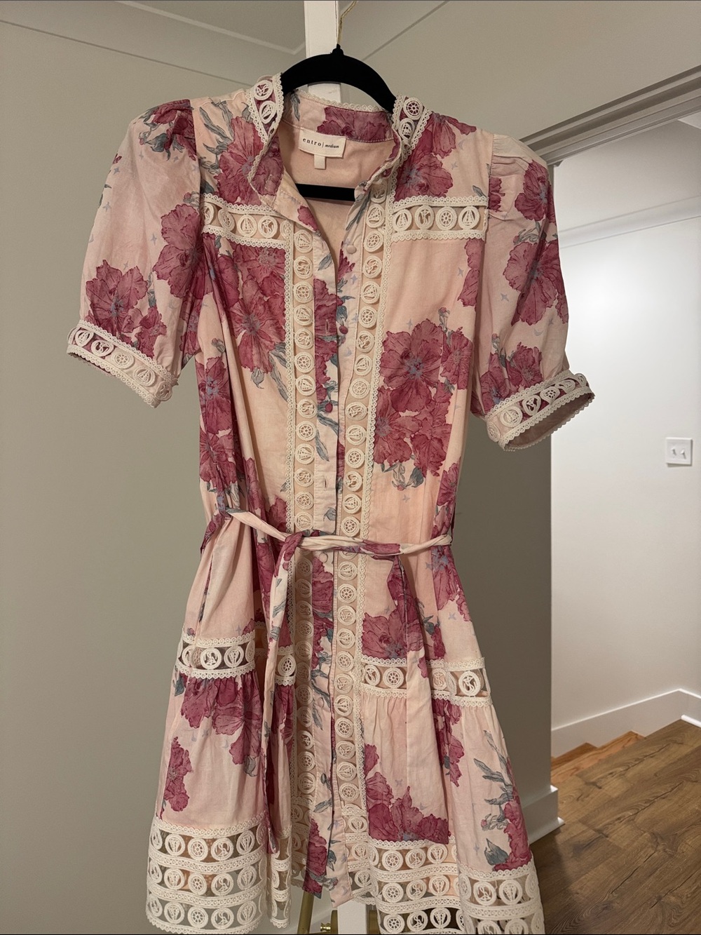 entro Blush Pink Floral Lace-Trim Button Mini Dress
